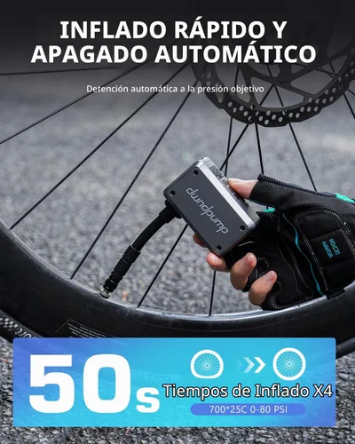Vista 2 de dwndpump Mini bomba de bicicleta con manómetro, 120 PSI eléctrico