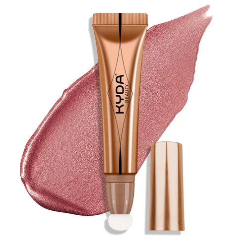 Vista 14 de KYDA Varita iluminadora líquida, iluminador facial brillante para construir, resaltador brillante, bronceador, cobertura suave mezclable con Dorado