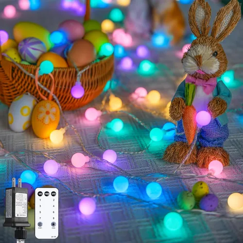 Vista 20 de JMEXSUSS Luces de Cuerda de Globo, Luces de Navidad Rojas y Blancas, Enchufe de 100 LED Globe String Lights Plug in with Remote, 33 ft 8 Modes