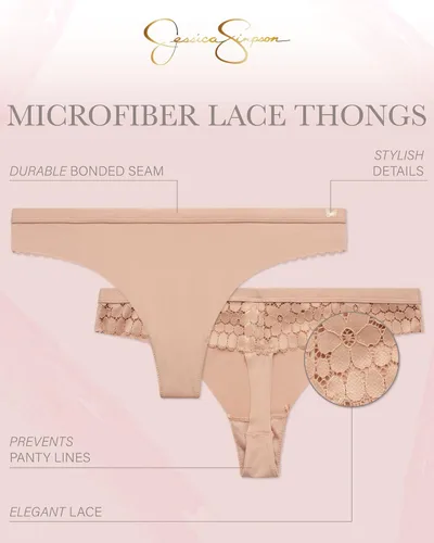 Vista 15 de Jessica Simpson Ropa interior para mujer – Paquete de 3 bragas de microfibra elástica duradera sexy – Tangas de encaje suave para mujer