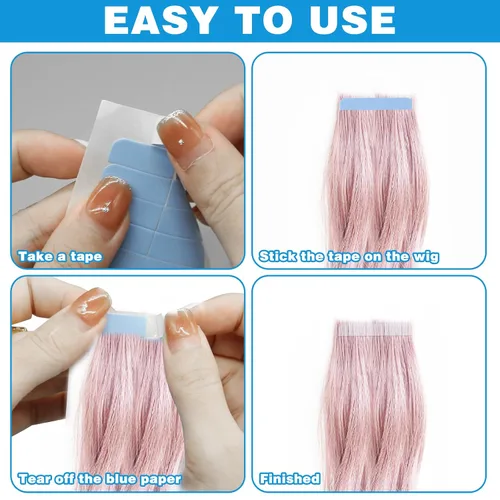 Vista 6 de 480 Piezas de Cinta Adhesiva para Extensiones de Cabello, Cinta Adhesiva de Doble Cara para Cabello Humano, Cinta Adhesiva de Reemplazo para Azul