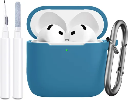 Vista 35 de Funda compatible con AirPods de 4ª generación, funda de silicona protectora suave con kit de limpieza, accesorios para Apple AirPods 4 Gen 2024, LED