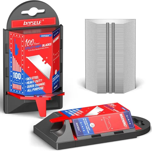 Vista 7 de DIYSELF Paquete de 50 Cuchillas para Cuchillo Utilitario, Cuchillas Cortadoras de Caja de Acero SK5 con Dispensador, Cuchillas Estándar