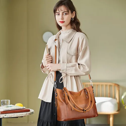 Vista 8 de Over Earth Bolsos de hombro para mujer, bolso cruzado de cuero suave