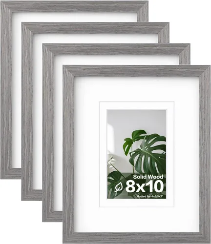 Vista 127 de Egofine - Juego de 4 portarretratos A4 de madera maciza y cubierta de plexiglás de 4 x 6/6 x 8 pulgadas con paspartú o A4 sin paspartú, para mesa