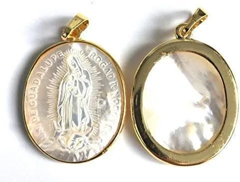 Vista 4 de Madre de Perla Nuestra Señora de Guadalupe Medalla Grande 1,5 Pulgadas Forma Oval