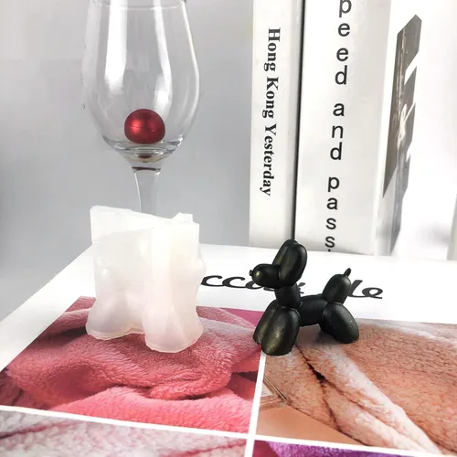 Vista 5 de Molde de silicona para perros con globos, 2 moldes de resina para perros en 3D, lindo molde de silicona para perros y cachorros para decoración