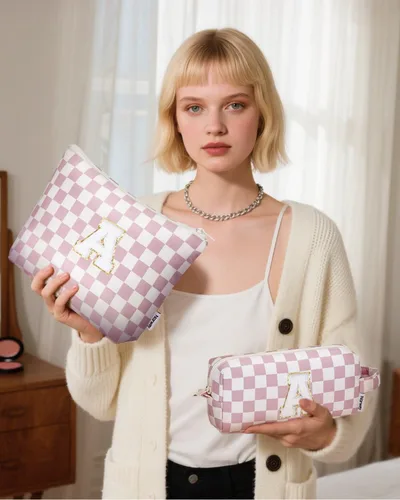 Vista 8 de Narwey Bolsa de maquillaje con inicial, regalos de graduación para adolescentes, niñas, niños y adolescentes, monograma personalizado, bonita bolsa