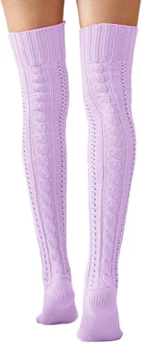 Vista 2 de HYTENSUN Calcetines de invierno de punto alto para mujer, estilo vintage, extra largos, calentadores de piernas por encima de la rodilla, medias