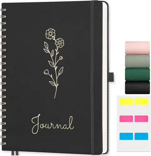 Vista 13 de EMSHOI Cuaderno de espiral con puntos, tapa dura de cuero, papel grueso de 3.53 oz/m², cuaderno de cuadrícula de puntos de 0.197 in para diario