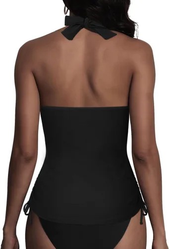 Vista 2 de Hilor, top con cuello en V halter para mujer, top de natación drapeado, top tankini fruncido