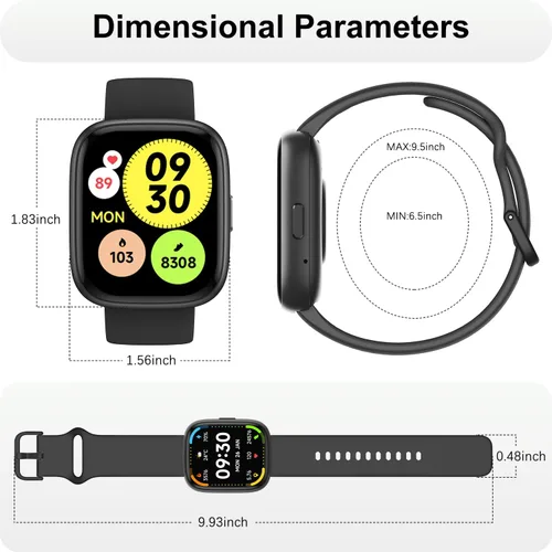 Vista 8 de Reloj inteligente con Alexa y llamadas Bluetooth, pantalla táctil HD de 1.83 pulgadas, reloj de fitness con monitor de frecuencia cardíaca/sueño, 30
