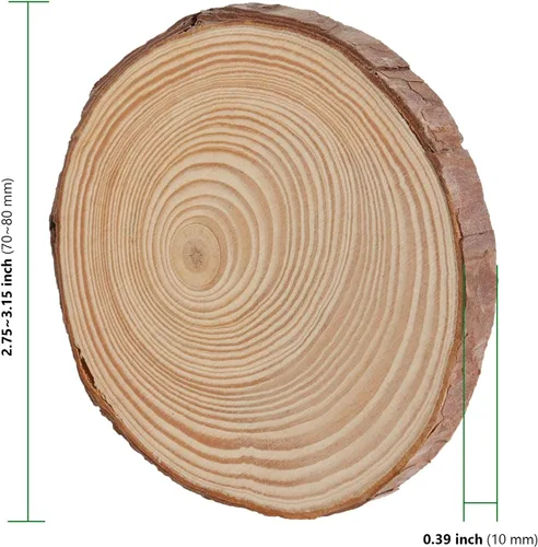 Vista 2 de HAKZEON 100 piezas de rebanadas de madera natural de 2.8 a 3.2 pulgadas, redondas de madera de 2/5 pulgadas de grosor con corteza, discos de madera