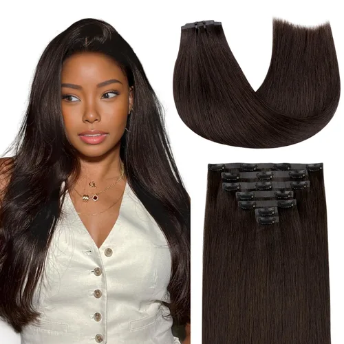 Vista 66 de Lashey Extensiones de cabello humano con clip, sin costuras, #1, color negro azabache, extensiones de cabello humano real, extensiones de cabello