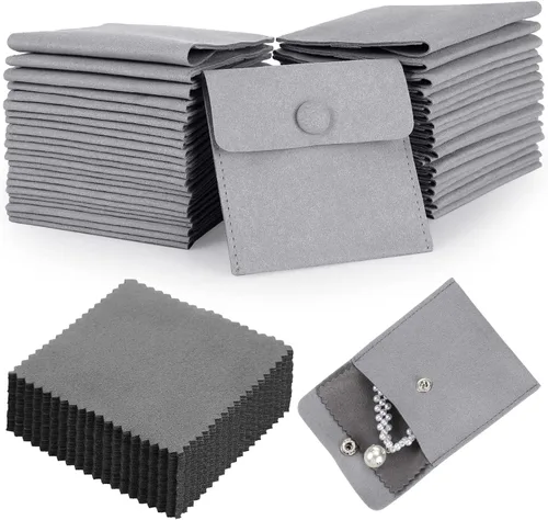 Vista 10 de Paquete de 120 bolsas de microfibra para joyas con paño de limpieza de 3.2 x 3.2 pulgadas, bolsa de embalaje de joyas con bolsas de botón a presión