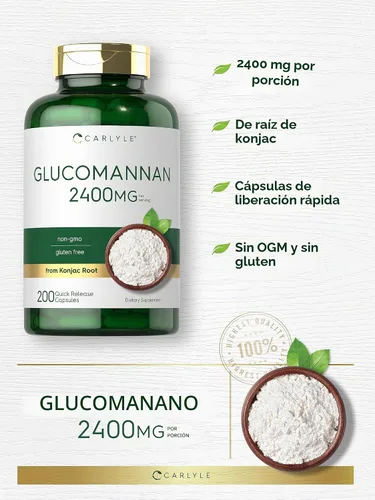 Vista 4 de Carlyle Cápsulas de glucomanano 200 unidades de Konjac Root Píldoras de fibra soluble Suplemento sin OMG, sin gluten