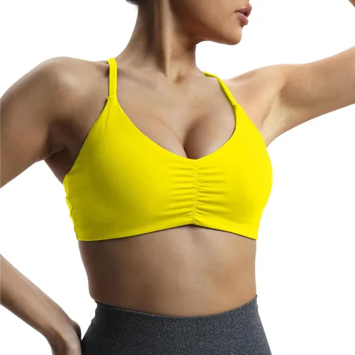 Vista 4 de Aoxjox Brasier deportivo de entrenamiento para mujer, camiseta sin mangas con espalda cruzada, fruncida, con relleno, para yoga