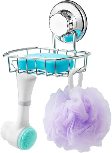 Vista 5 de SANNO Carrito de ducha con ventosas con soporte para jabón, cesta de ducha de acero inoxidable inoxidable montado en la pared