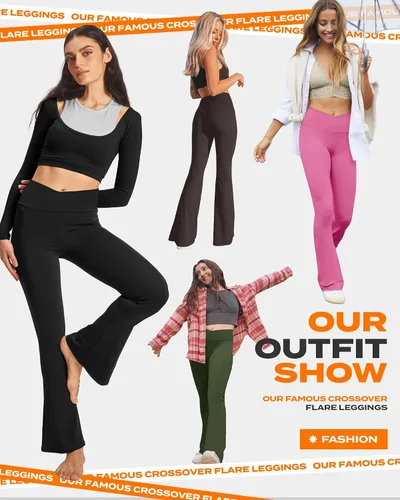 Vista 23 de TNNZEET Leggings acampanados negros para mujer, pantalones de yoga cruzados con bolsillos, corte de bota, leggings acampanados