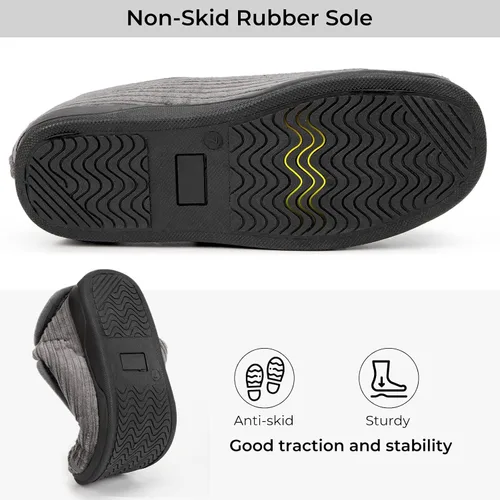 Vista 5 de HomeTop Pantuflas de pana para mujer, cómodas, ajustables, con velcro y espuma viscoelástica, para interiores, con espalda cerrada, para pies