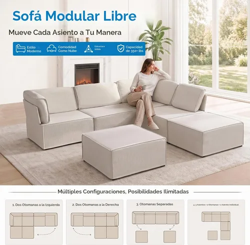 Vista 8 de Mjkone Sofá modular modular de 116 pulgadas para apartamentos y espacios pequeños, moderno sofá de 6 asientos profundos con espuma viscoelástica