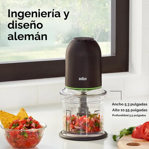 Vista 2 de Braun CH3012BK EasyPrep™ Mini procesador de alimentos, 4 tazas, negro Marca #1 de batidora de mano, picar, picar, hacer puré, triturar, control
