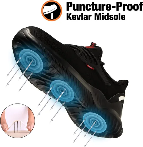Vista 3 de Kezhiho Zapatos de trabajo con punta de acero para hombre, ligeros, cómodos, antideslizantes, a prueba de pinchazos, zapatos de seguridad