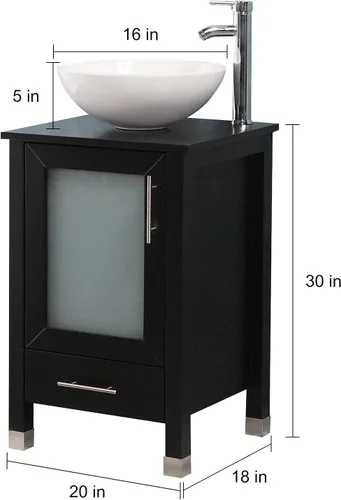 Vista 2 de Mueble de baño de 20 pulgadas con lavabo combinado, fregadero de cerámica circular blanca (negro)