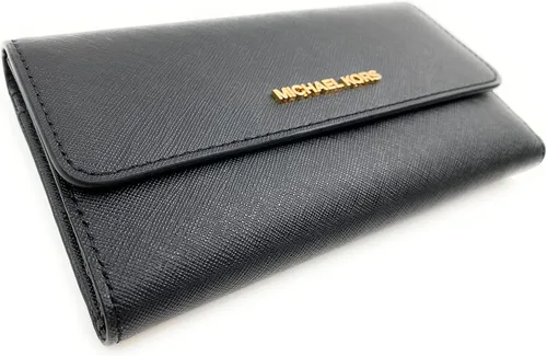 Vista 4 de Michael Kors Jet Set - Cartera triple grande de viaje para mujer (negrodorado), NegroOro, Cartera