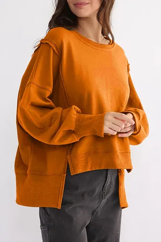 Vista 5 de Sudadera holgada de manga larga con cuello redondo y abertura lateral para mujer