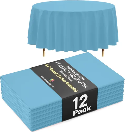 Vista 70 de Exquisite 66% Thicker Premium Aqua Round Tablecloth 0.5 Mil 6 Pack Plastic Table Cloth Disposable 84 Inch Round Plastic Tablecloth Won't Tear Easily