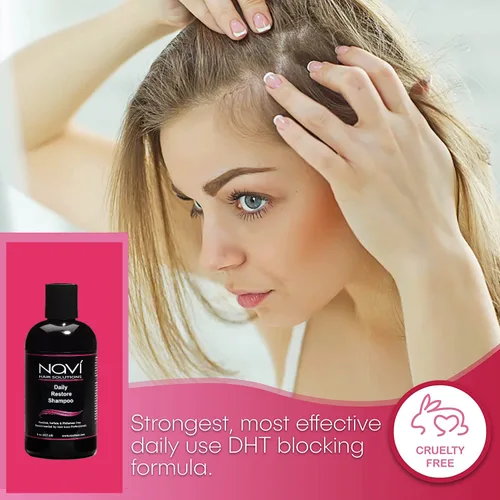 Vista 5 de Navi Champú para la pérdida de cabello para restaurar el crecimiento del cabello, champú bloqueador DHT para adelgazar el cabello con biotina