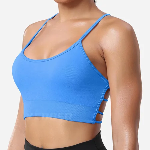Vista 2 de YEOREO Heily - Brasier deportivo sin espalda para mujer, sin costuras, acolchado, con tirantes cruzados, para entrenamiento, yoga