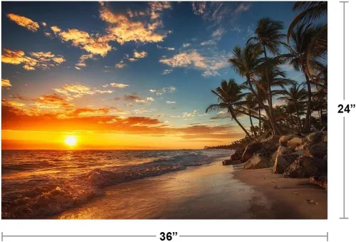 Vista 3 de Puesta de sol sobre playa tropical palmera océano foto fotografía sol poniente isla póster escena de naturaleza palmera escénico relajante tranquilo