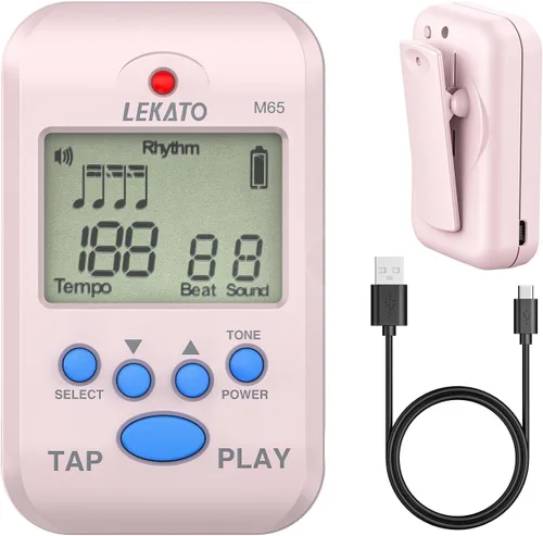 Vista 8 de LEKATO Metrónomo digital, mini metrónomo electrónico LCD recargable, voz humana, clip, 10 sonidos de ritmo, volumen ajustable, metrónomo M65