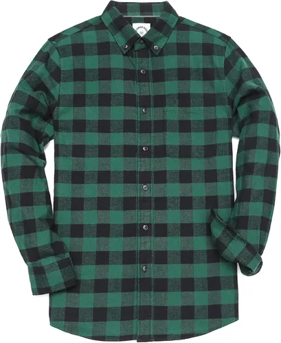 Vista 46 de Dubinik® Camisa de franela, para hombre, de manga larga, a cuadros, suave, 100% algodón, informal, con botones, ajuste regular Gris Negro