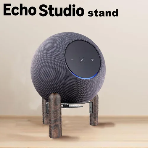 Vista 3 de Soporte de montaje de escritorio para el nuevo Echo Studio 2025, Echo 4ª generación y otros altavoces adecuados. Madera de nogal negro.
