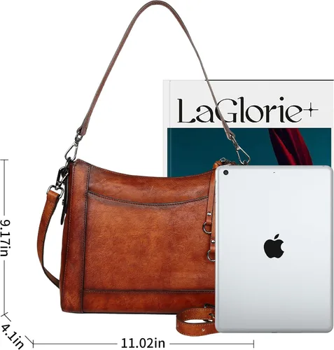 Vista 3 de Iswee Bolsos cruzados de cuero para mujer, bolso de hombro mediano Hobo de piel auténtica, carteras y bolsos