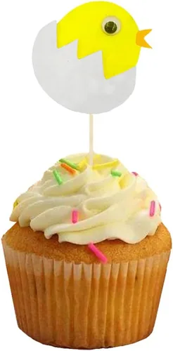 Vista 3 de ABOOFAN 48 piezas de decoración para cupcakes de pollito, adorables, decoración de Pascua de cumpleaños, decoración de ducha, comida, fiesta, postre