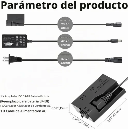 Vista 5 de ACK-E8 Adaptador de corriente de CA DR-E8 Kit de acoplador de CC de reemplazo de batería LP-E8 para cámaras Canon EOS Rebel T5i T4i T3i T2i 700D