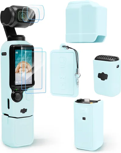 Vista 18 de Funda protectora para cámara DJI Osmo Pocket 3/Xtra Muse, funda de silicona suave con 2 protectores de pantalla y lente, accesorios de cuerpo