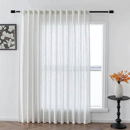 Vista 33 de MYSKY HOME Cortinas naturales de puerta francesa para ventana de puerta, 40 pulgadas de largo, cortas, semitransparentes, filtrantes de luz