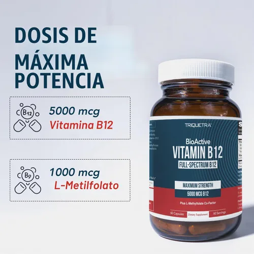 Vista 6 de Vitamina B12 BioActiva - 5000 mcg, Contiene 3 Formas BioActivas B12 Plus Cofactor Metilfolato - Metil B12, Adenosil B12 y Hidroxi B12 Apoya