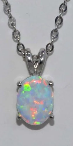 Vista 4 de Imitación Opal Oval Stud arete y Colgante de plata de ley 925rodio Acabado