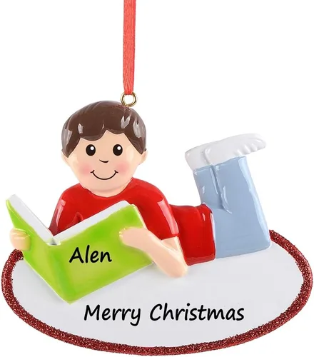 Vista 7 de Adornos de lectura para niñas, adorno de Navidad personalizado para amantes de los libros, adorno de libro bibliotecario, adornos para niñas leyendo