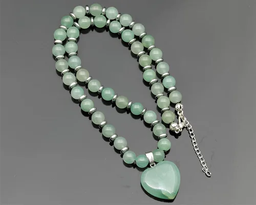 Vista 39 de Colgante de corazón de aventurina natural, Collar de cuentas de aventurina genuina, Collar de piedra verde, Collar de piedras preciosas, Cuentas