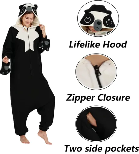 Vista 4 de SimZoo Pijama de animal para adultos, disfraz de cosplay de animales para hombres y mujeres, ropa de dormir unisex de una sola pieza