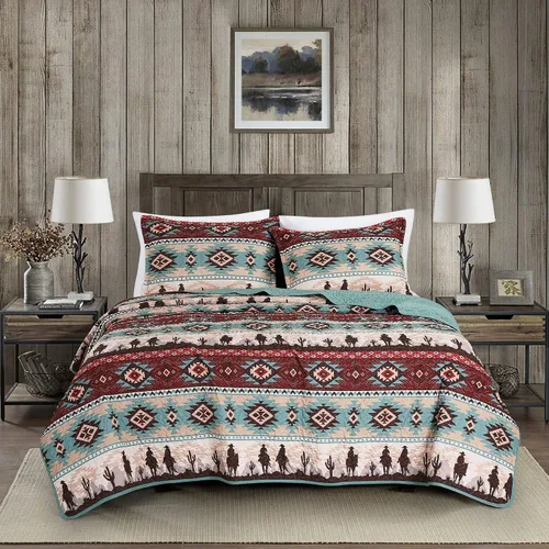 Vista 10 de Chezmoi Collection Remy - Juego de edredón de 2 piezas con motivo geométrico del suroeste, multicolor, gris, blanco, marrón claro, juego de colcha