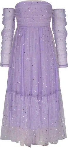 Vista 5 de Vestidos elegantes y esponjosos para mujer, con hombros descubiertos, fruncidos, de tul, sin tirantes, vestidos formales de fiesta de noche