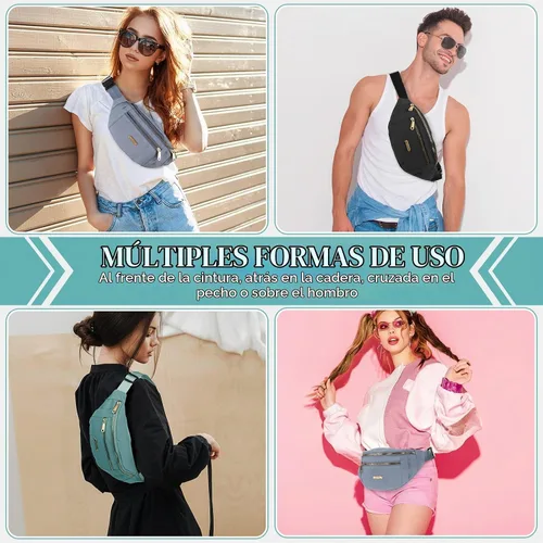 Vista 6 de Riñoneras impermeables de 3 piezas para mujeres y hombres con correa ajustable para la cintura para deportes, correr, ejercicio, caminar, viajar